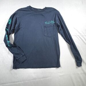 Salt Life Boys Navy Blue Long Sleeve Pocket T-Shirt Sea Creature Skull S